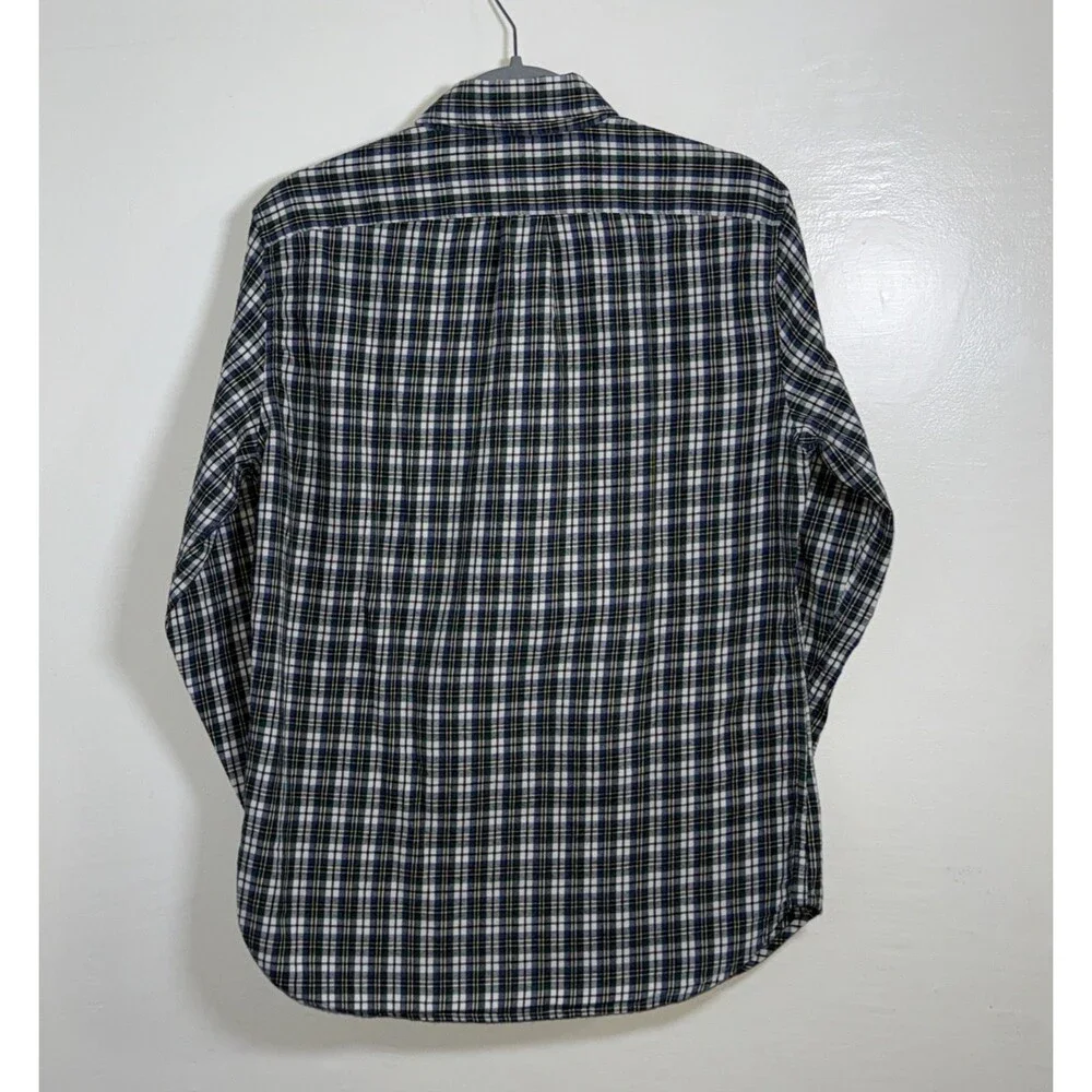 J.Crew Mens Flannel Blue Green White Plaid Long Sleeve Shirt Botton Down Size M